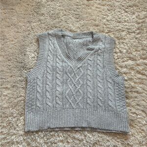 Gray Cable Knit Sweater Vest